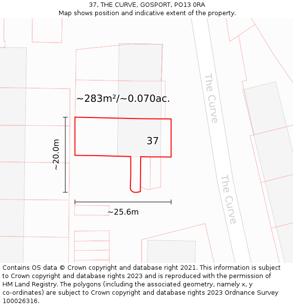 37, THE CURVE, GOSPORT, PO13 0RA: Plot and title map