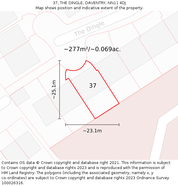 37, THE DINGLE, DAVENTRY, NN11 4DJ: Plot and title map