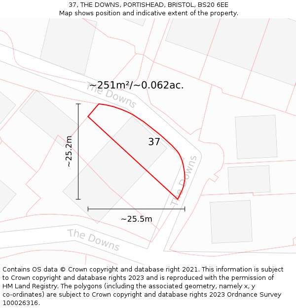 37, THE DOWNS, PORTISHEAD, BRISTOL, BS20 6EE: Plot and title map