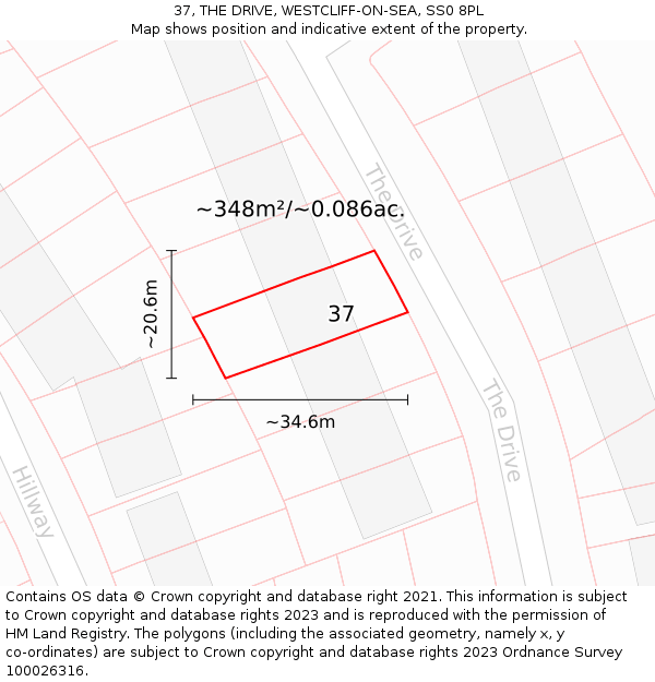 37, THE DRIVE, WESTCLIFF-ON-SEA, SS0 8PL: Plot and title map