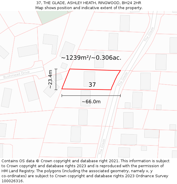 37, THE GLADE, ASHLEY HEATH, RINGWOOD, BH24 2HR: Plot and title map