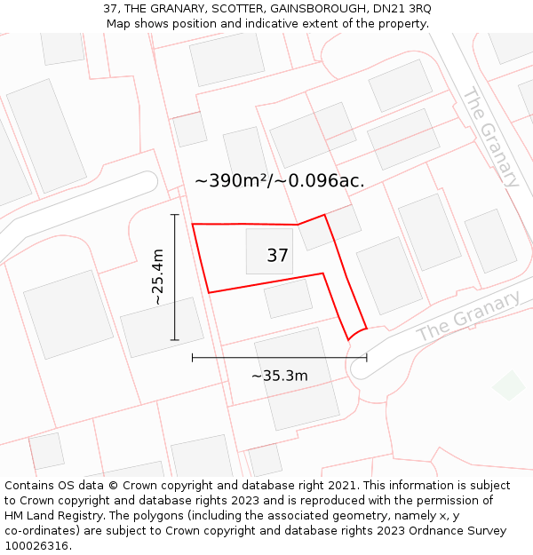 37, THE GRANARY, SCOTTER, GAINSBOROUGH, DN21 3RQ: Plot and title map