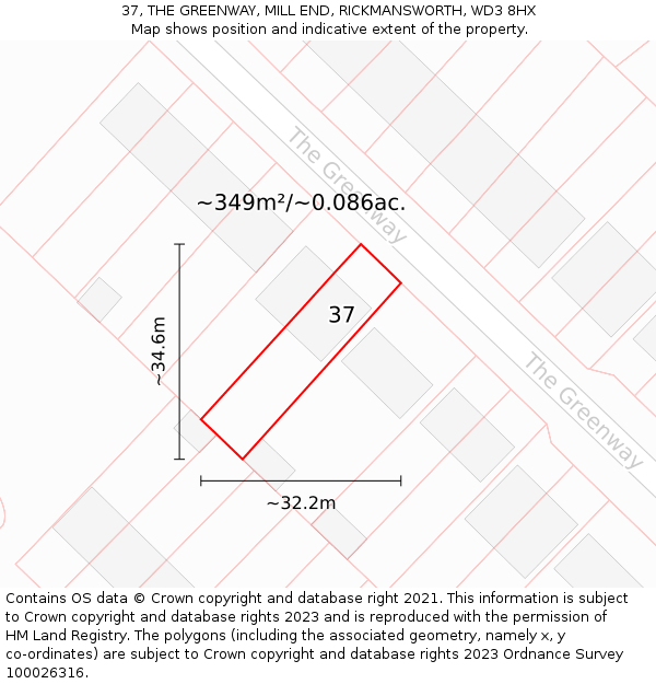 37, THE GREENWAY, MILL END, RICKMANSWORTH, WD3 8HX: Plot and title map