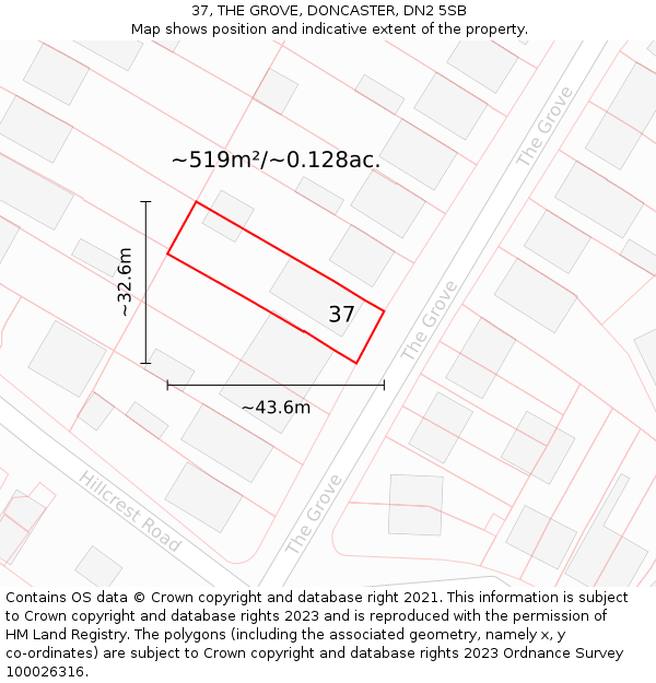 37, THE GROVE, DONCASTER, DN2 5SB: Plot and title map