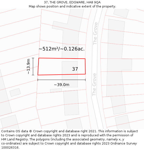 37, THE GROVE, EDGWARE, HA8 9QA: Plot and title map