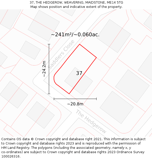 37, THE HEDGEROW, WEAVERING, MAIDSTONE, ME14 5TG: Plot and title map