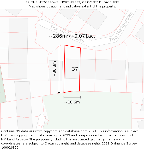 37, THE HEDGEROWS, NORTHFLEET, GRAVESEND, DA11 8BE: Plot and title map
