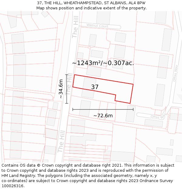 37, THE HILL, WHEATHAMPSTEAD, ST ALBANS, AL4 8PW: Plot and title map