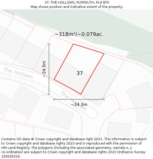 37, THE HOLLOWS, PLYMOUTH, PL9 8TX: Plot and title map