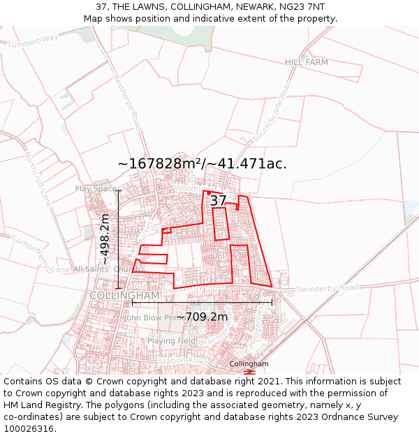 37, THE LAWNS, COLLINGHAM, NEWARK, NG23 7NT: Plot and title map