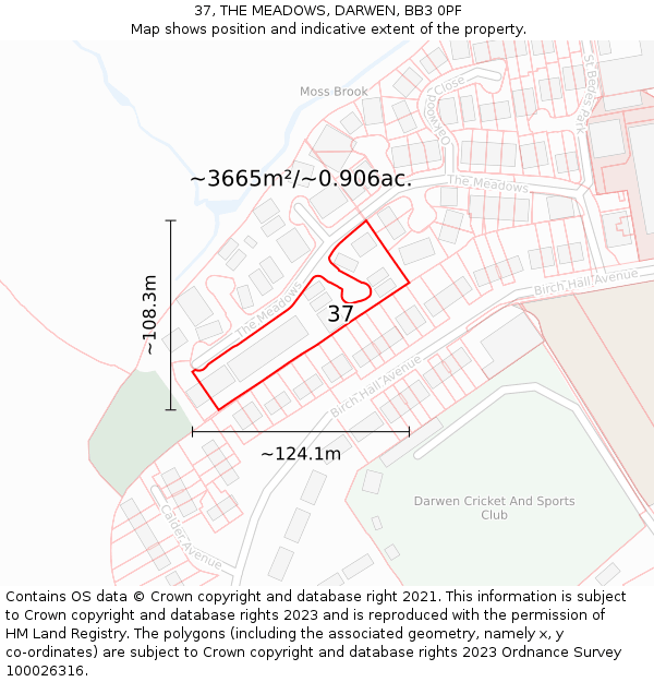 37, THE MEADOWS, DARWEN, BB3 0PF: Plot and title map