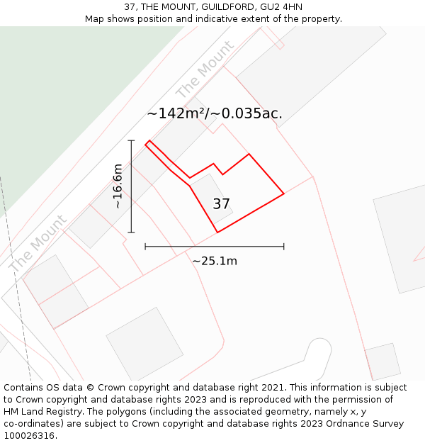 37, THE MOUNT, GUILDFORD, GU2 4HN: Plot and title map