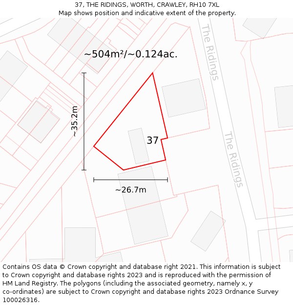 37, THE RIDINGS, WORTH, CRAWLEY, RH10 7XL: Plot and title map