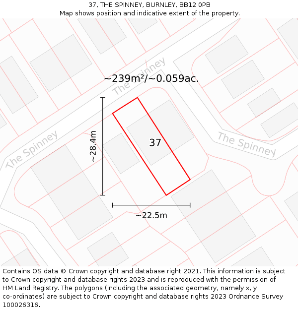 37, THE SPINNEY, BURNLEY, BB12 0PB: Plot and title map