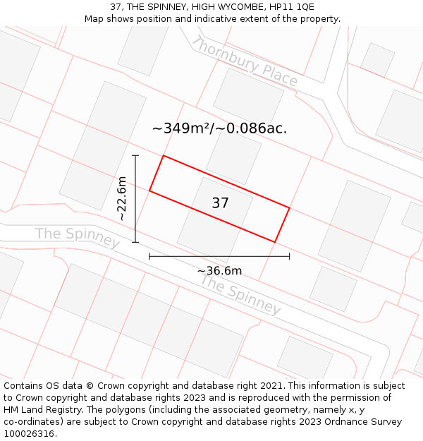 37, THE SPINNEY, HIGH WYCOMBE, HP11 1QE: Plot and title map