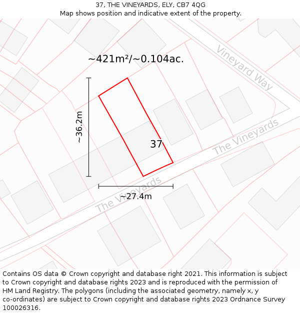 37, THE VINEYARDS, ELY, CB7 4QG: Plot and title map