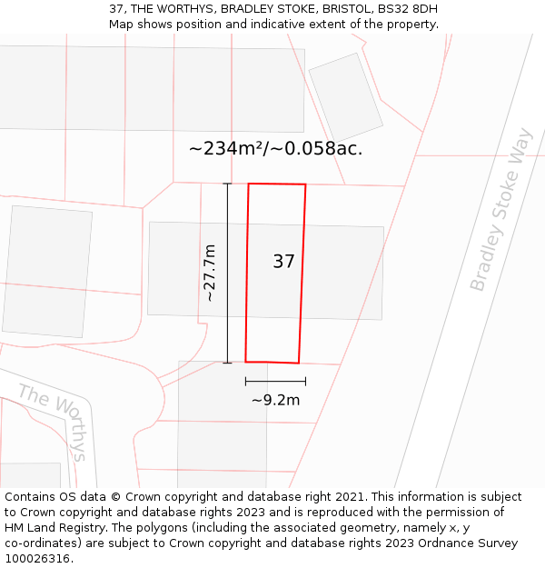 37, THE WORTHYS, BRADLEY STOKE, BRISTOL, BS32 8DH: Plot and title map