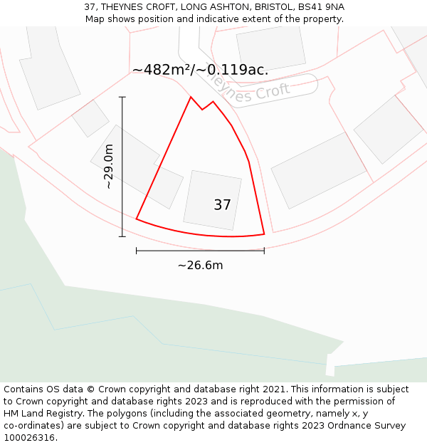 37, THEYNES CROFT, LONG ASHTON, BRISTOL, BS41 9NA: Plot and title map