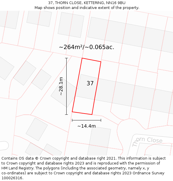 37, THORN CLOSE, KETTERING, NN16 9BU: Plot and title map