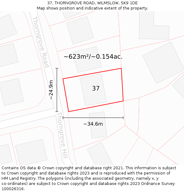 37, THORNGROVE ROAD, WILMSLOW, SK9 1DE: Plot and title map