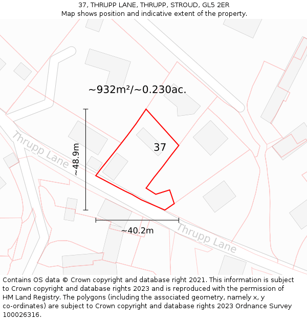 37, THRUPP LANE, THRUPP, STROUD, GL5 2ER: Plot and title map