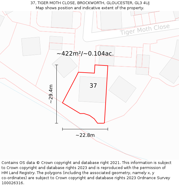 37, TIGER MOTH CLOSE, BROCKWORTH, GLOUCESTER, GL3 4UJ: Plot and title map