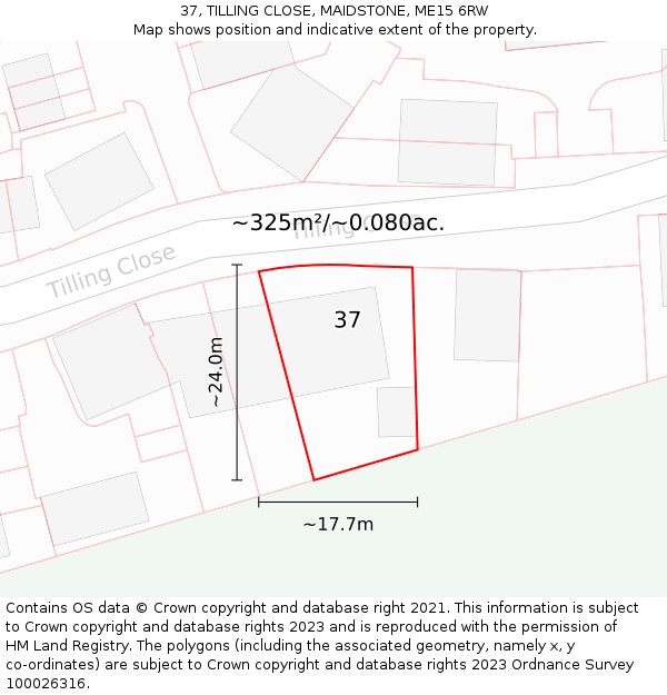 37, TILLING CLOSE, MAIDSTONE, ME15 6RW: Plot and title map