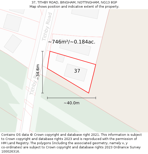 37, TITHBY ROAD, BINGHAM, NOTTINGHAM, NG13 8GP: Plot and title map