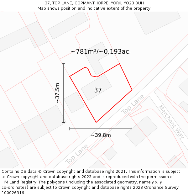 37, TOP LANE, COPMANTHORPE, YORK, YO23 3UH: Plot and title map