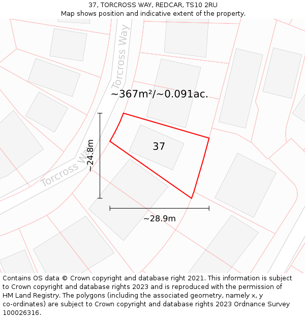 37, TORCROSS WAY, REDCAR, TS10 2RU: Plot and title map