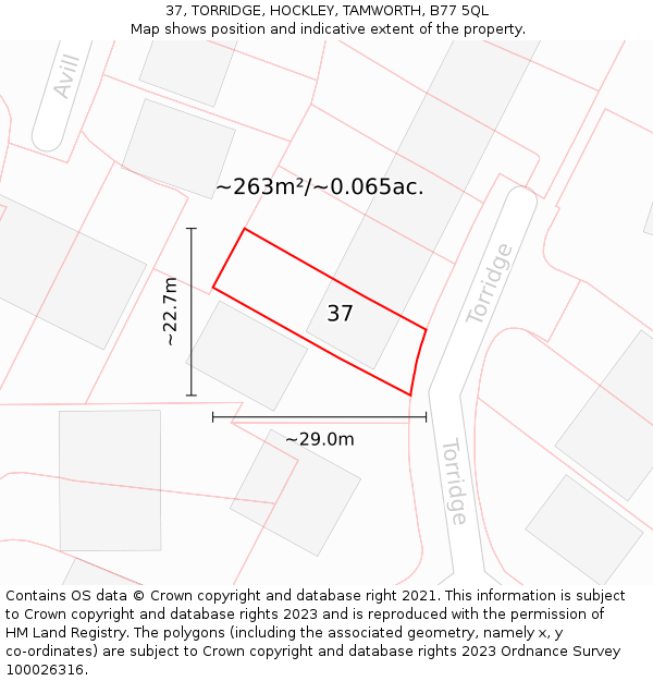 37, TORRIDGE, HOCKLEY, TAMWORTH, B77 5QL: Plot and title map