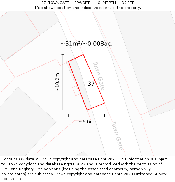 37, TOWNGATE, HEPWORTH, HOLMFIRTH, HD9 1TE: Plot and title map
