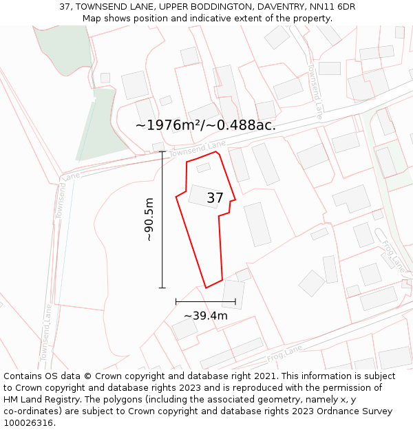 37, TOWNSEND LANE, UPPER BODDINGTON, DAVENTRY, NN11 6DR: Plot and title map