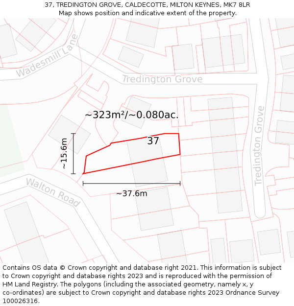 37, TREDINGTON GROVE, CALDECOTTE, MILTON KEYNES, MK7 8LR: Plot and title map