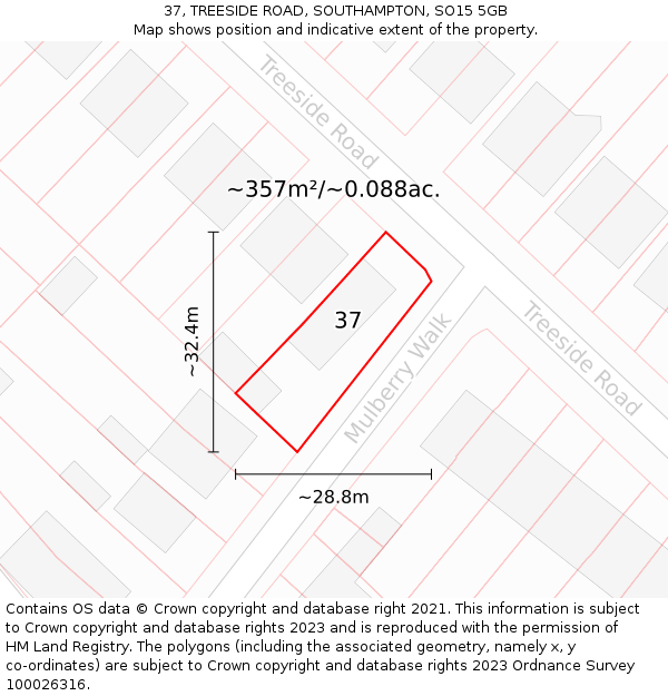 37, TREESIDE ROAD, SOUTHAMPTON, SO15 5GB: Plot and title map