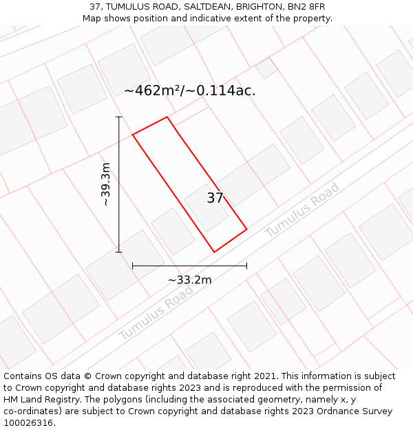 37, TUMULUS ROAD, SALTDEAN, BRIGHTON, BN2 8FR: Plot and title map