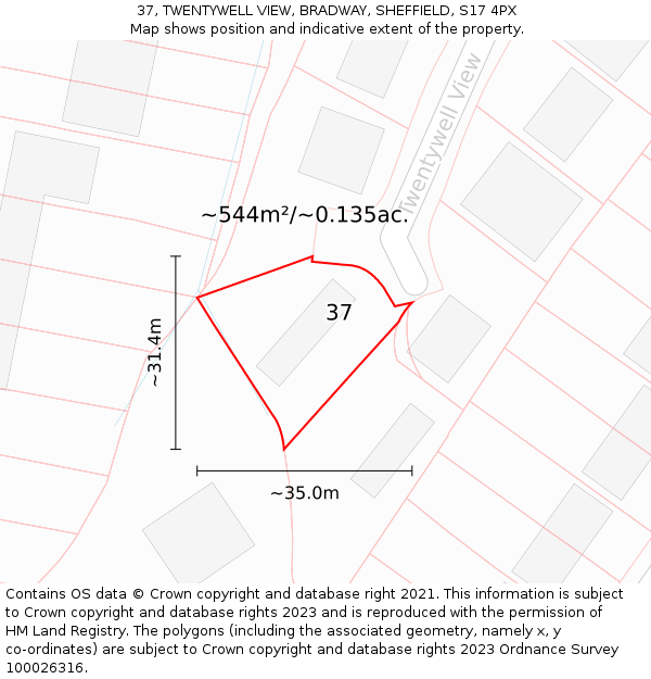 37, TWENTYWELL VIEW, BRADWAY, SHEFFIELD, S17 4PX: Plot and title map