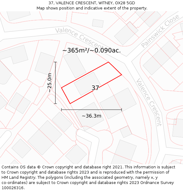 37, VALENCE CRESCENT, WITNEY, OX28 5GD: Plot and title map