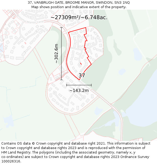 37, VANBRUGH GATE, BROOME MANOR, SWINDON, SN3 1NQ: Plot and title map