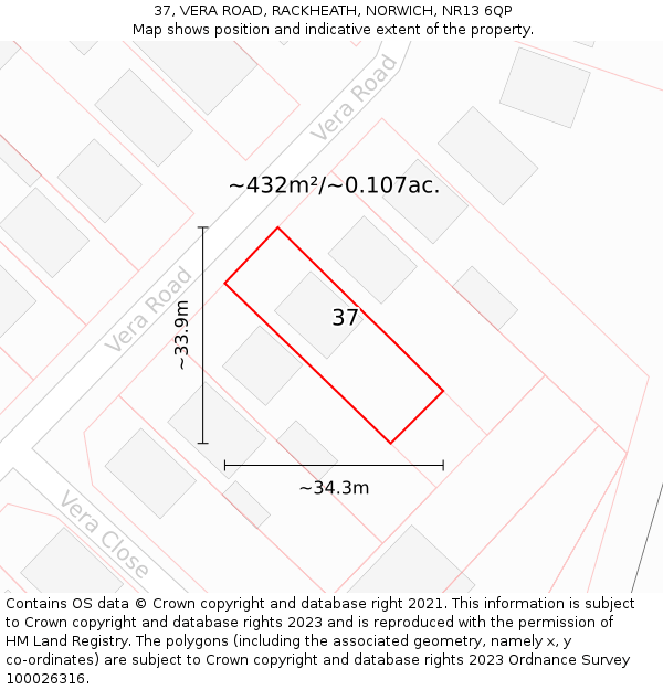 37, VERA ROAD, RACKHEATH, NORWICH, NR13 6QP: Plot and title map