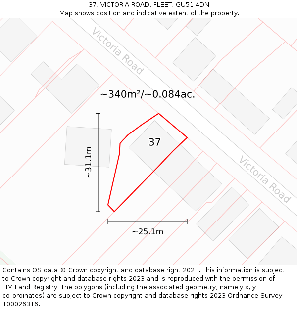 37, VICTORIA ROAD, FLEET, GU51 4DN: Plot and title map