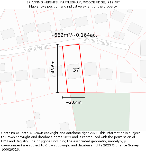 37, VIKING HEIGHTS, MARTLESHAM, WOODBRIDGE, IP12 4RT: Plot and title map