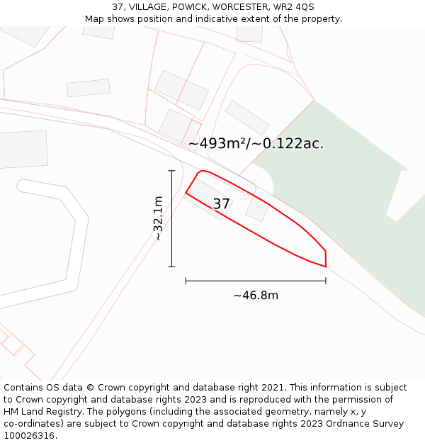 37, VILLAGE, POWICK, WORCESTER, WR2 4QS: Plot and title map