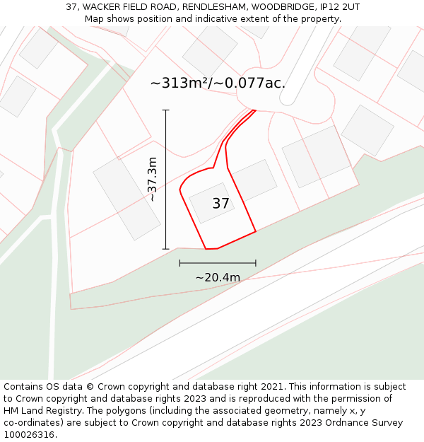 37, WACKER FIELD ROAD, RENDLESHAM, WOODBRIDGE, IP12 2UT: Plot and title map