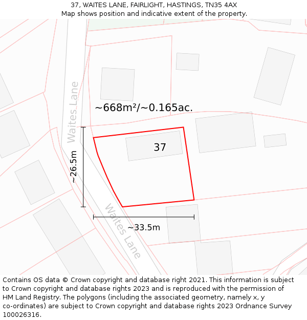 37, WAITES LANE, FAIRLIGHT, HASTINGS, TN35 4AX: Plot and title map