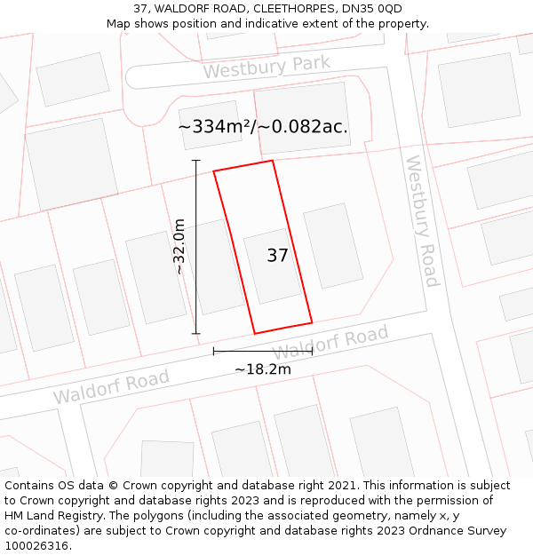 37, WALDORF ROAD, CLEETHORPES, DN35 0QD: Plot and title map