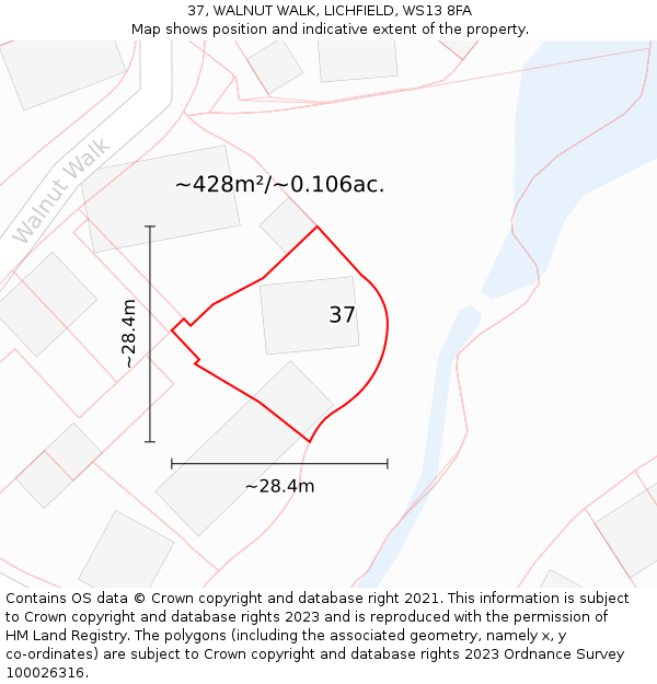 37, WALNUT WALK, LICHFIELD, WS13 8FA: Plot and title map