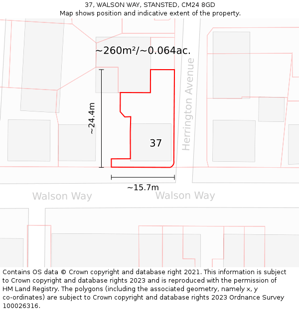 37, WALSON WAY, STANSTED, CM24 8GD: Plot and title map