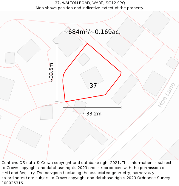 37, WALTON ROAD, WARE, SG12 9PQ: Plot and title map