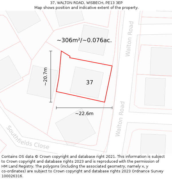 37, WALTON ROAD, WISBECH, PE13 3EP: Plot and title map